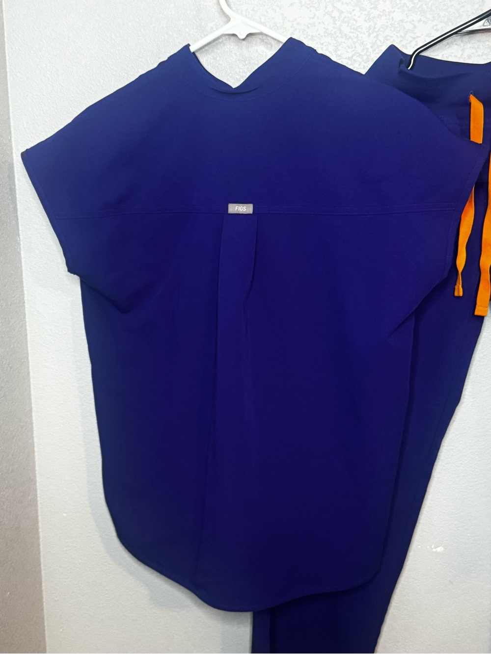 Figs Royal Blue Scrub Top & Joggers with Orange Drawstring - Picture 3 of 7